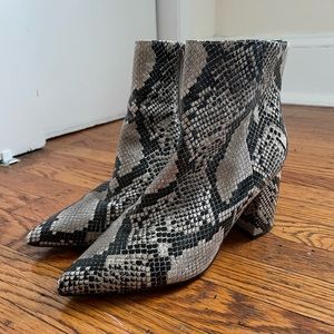 Marc Fisher, size 8.5, faux snakeskin heeled bootie.